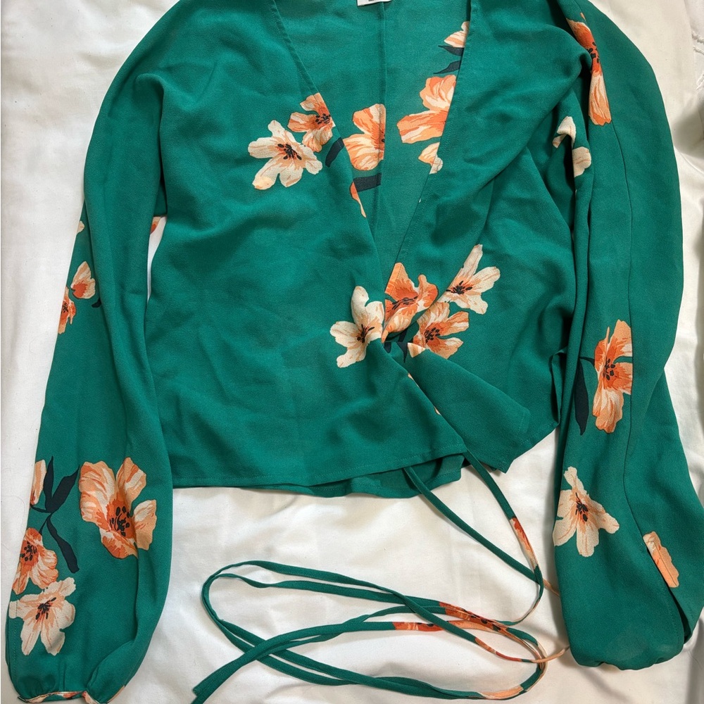 Wilfred Teal Floral Wrap Blouse